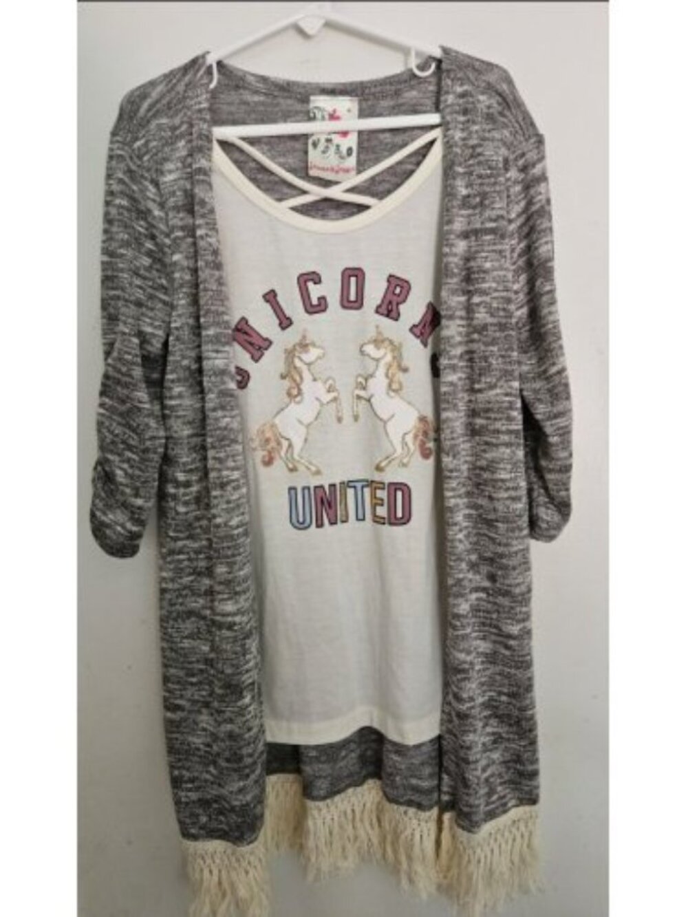 JENNA & JESSIE Layered Look Fringed Unicorn Top Girls Size 10